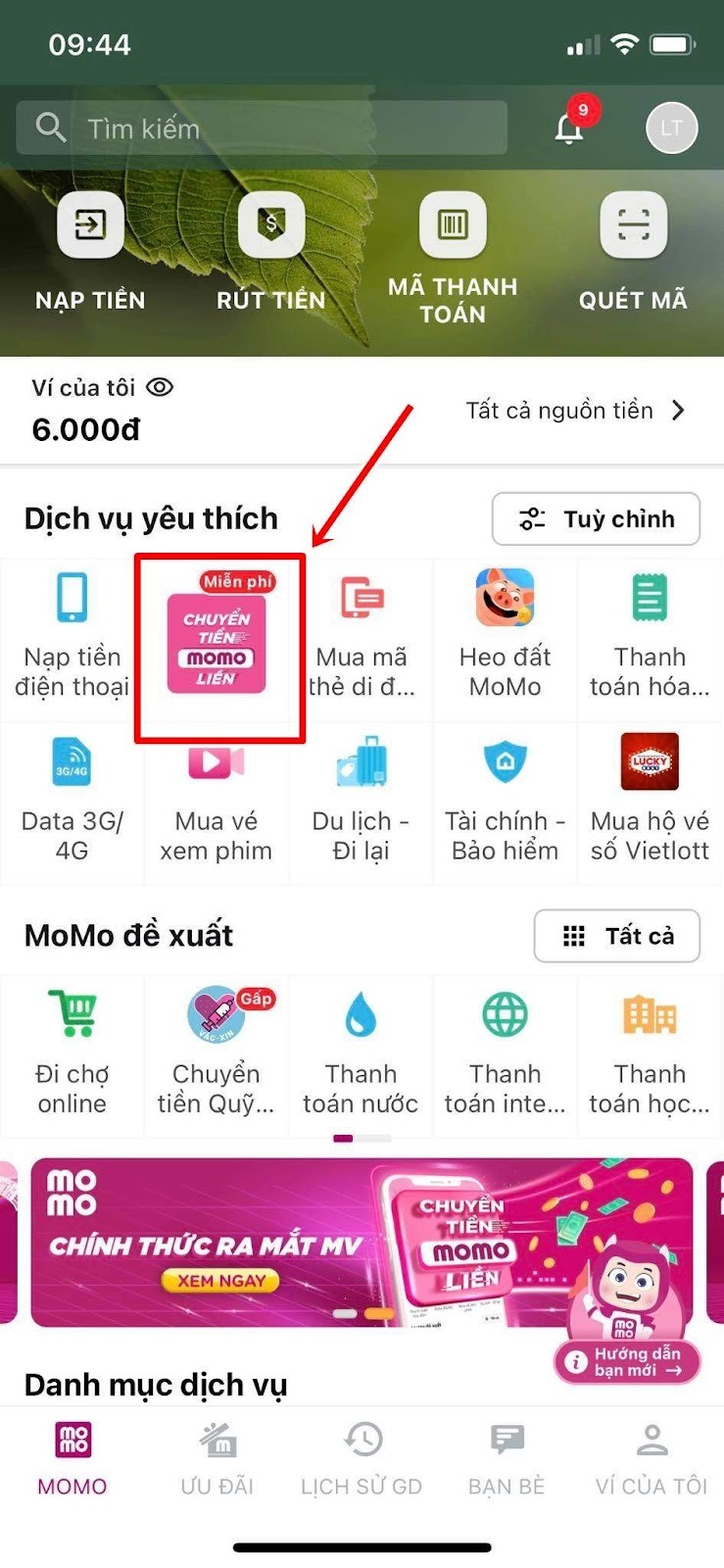 chuyen tien tu Agribank sang Vi Momo