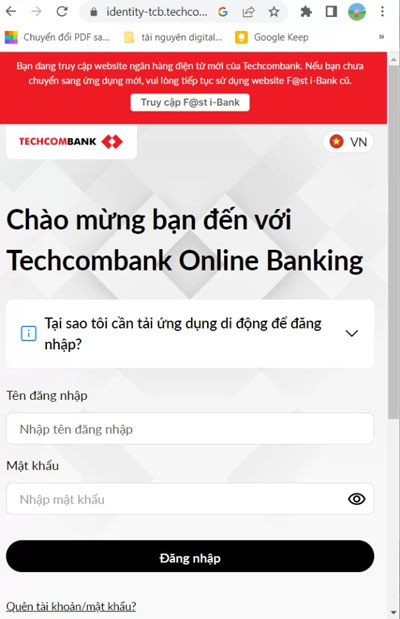 Cach lay lai mat khau Techcombank1